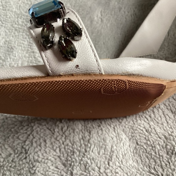 Alexandre Birman Clarita Jeweled Leather Block Heel Wrap Sandals White Bridal - Picture 8 of 17